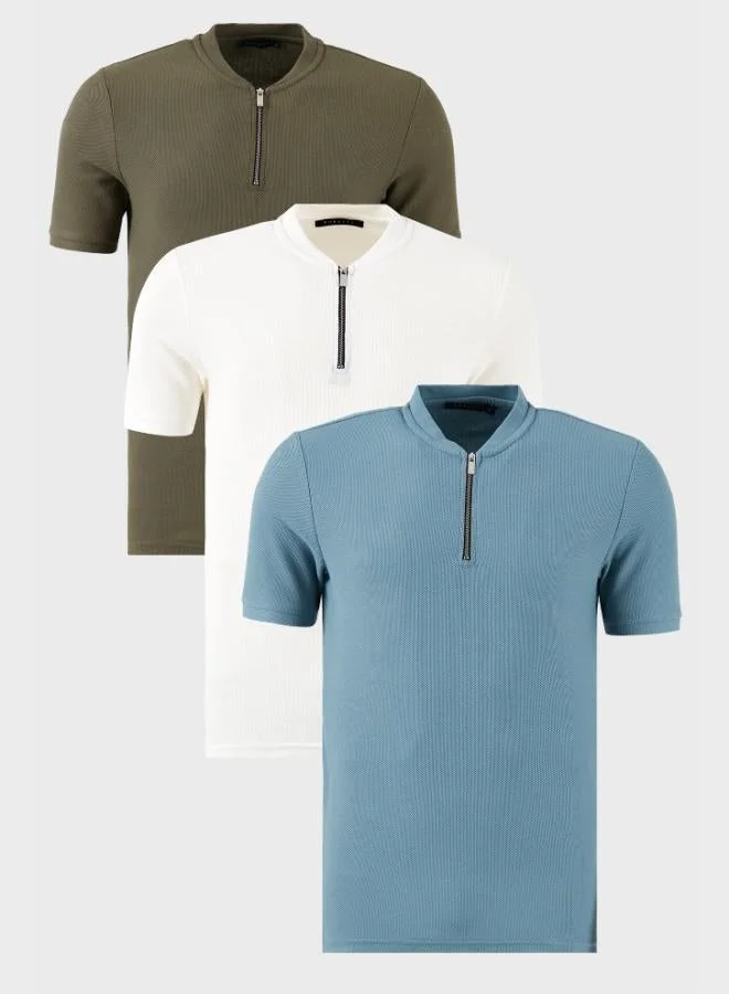 بوراتي تيشيرت رجالي قطن بياقة كلية وسحاب نصفي من بوراتي عبوة من  قطع