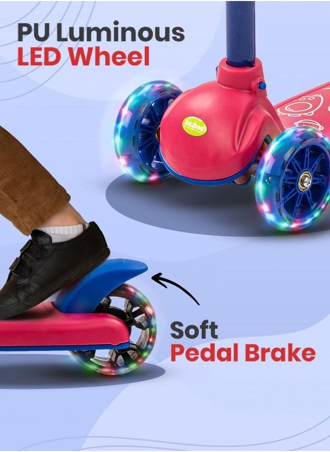 BAYBEE - 3 Wheel Kids Scooter With 4 Height Adjustable Handle Baby Scooter With Led Pu Wheels - Image 1