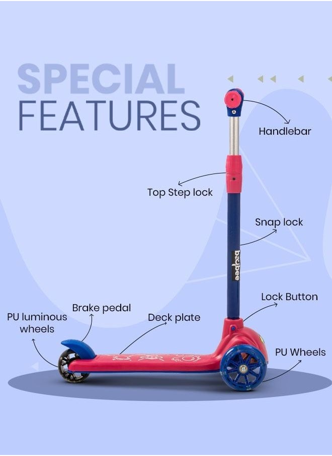 BAYBEE - 3 Wheel Kids Scooter With 4 Height Adjustable Handle Baby Scooter With Led Pu Wheels - Image 1