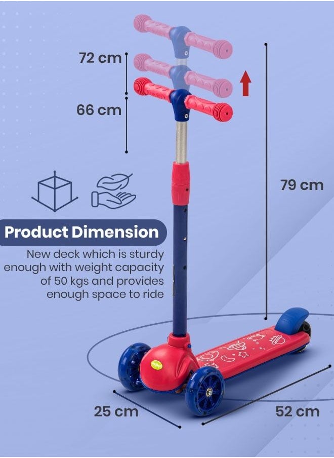 BAYBEE - 3 Wheel Kids Scooter With 4 Height Adjustable Handle Baby Scooter With Led Pu Wheels - Image 1
