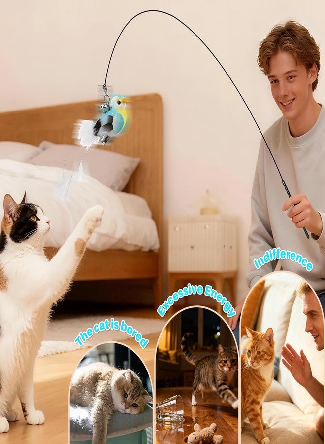 Walfront Interactive Cat Toys - Hands-Free Cat Wand with Suction Cup, Blue Bird Feather Teaser for Indoor Chase Play, Energy Release & Boredom Relief for Indoor Cats - Image 3