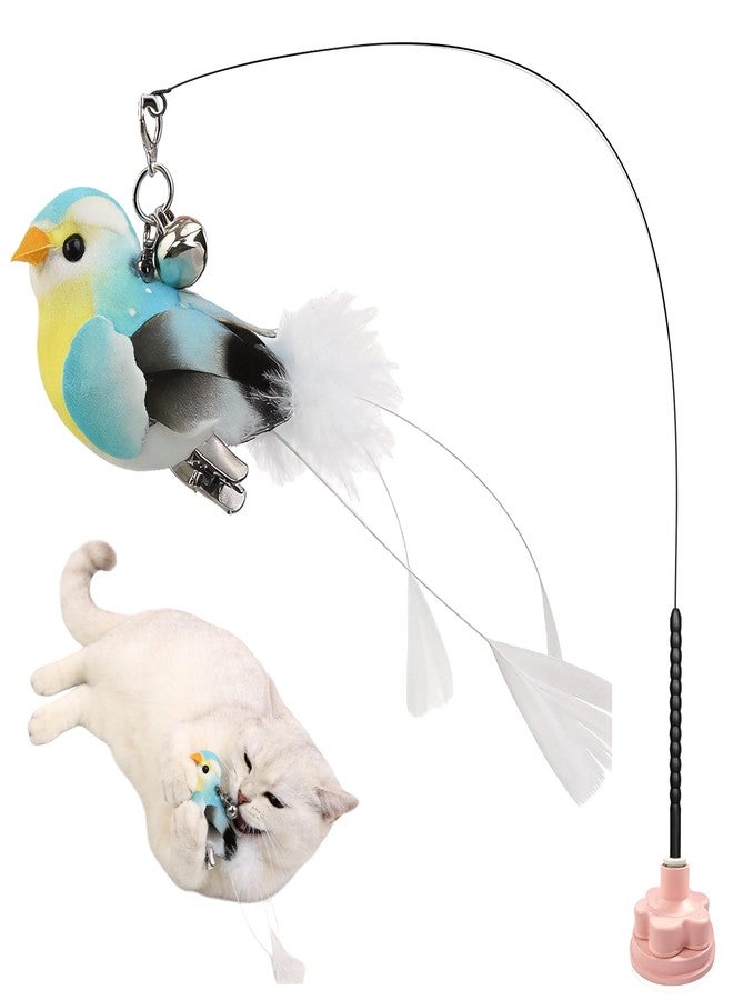 Walfront Interactive Cat Toys - Hands-Free Cat Wand with Suction Cup, Blue Bird Feather Teaser for Indoor Chase Play, Energy Release & Boredom Relief for Indoor Cats - Image 1