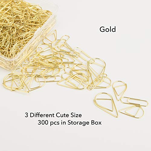VENCINK 300 Pcs Cute Gold Paper Clips Assorted Sizes, Smooth Steel Wire Drop-Shaped Paperclips Large Medium and Small for Office Supplies School Student Girls Kids Women Wedding Decorative by VENCINK - Image 2