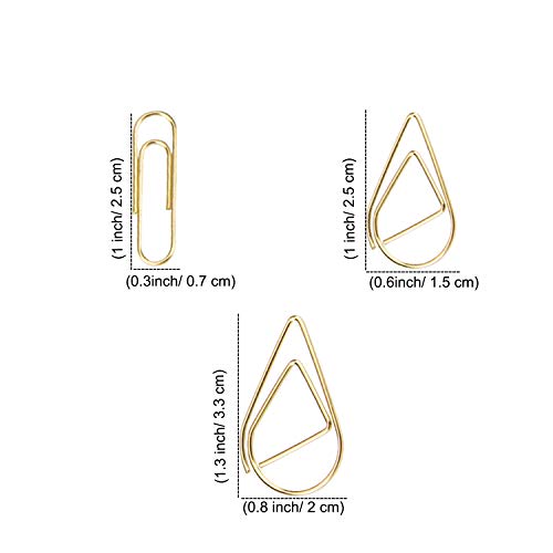 VENCINK 300 Pcs Cute Gold Paper Clips Assorted Sizes, Smooth Steel Wire Drop-Shaped Paperclips Large Medium and Small for Office Supplies School Student Girls Kids Women Wedding Decorative by VENCINK - Image 4