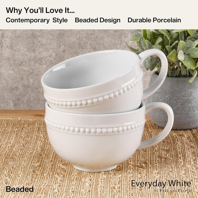 Everyday White by Fitz and Floyd Beaded Set of 2 Soup Mug 5 inch 18 ounces - Image 5