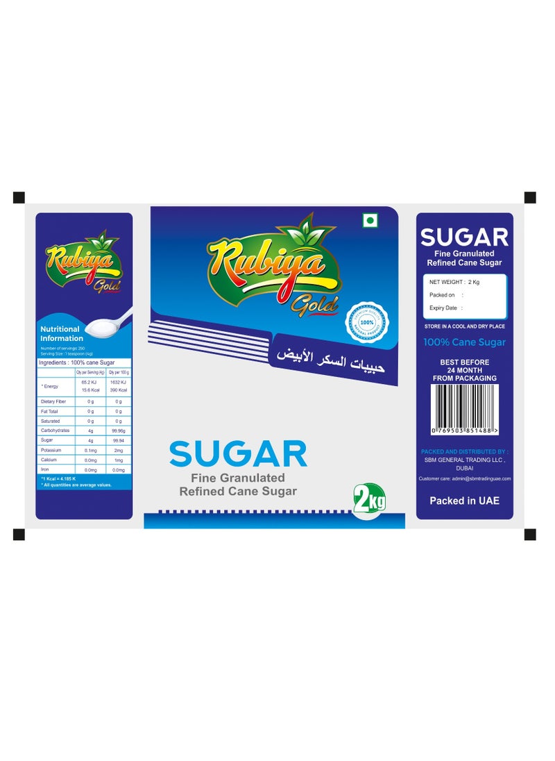 RUBIYA GOLD - Fine Granuled Refined Cane Sugar 2kg - Image 1