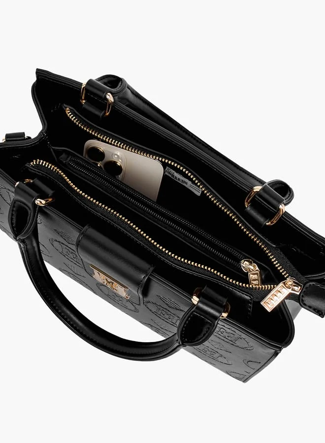 ايل Women Textured Tote Bag with Double Handle and Zip Closure
