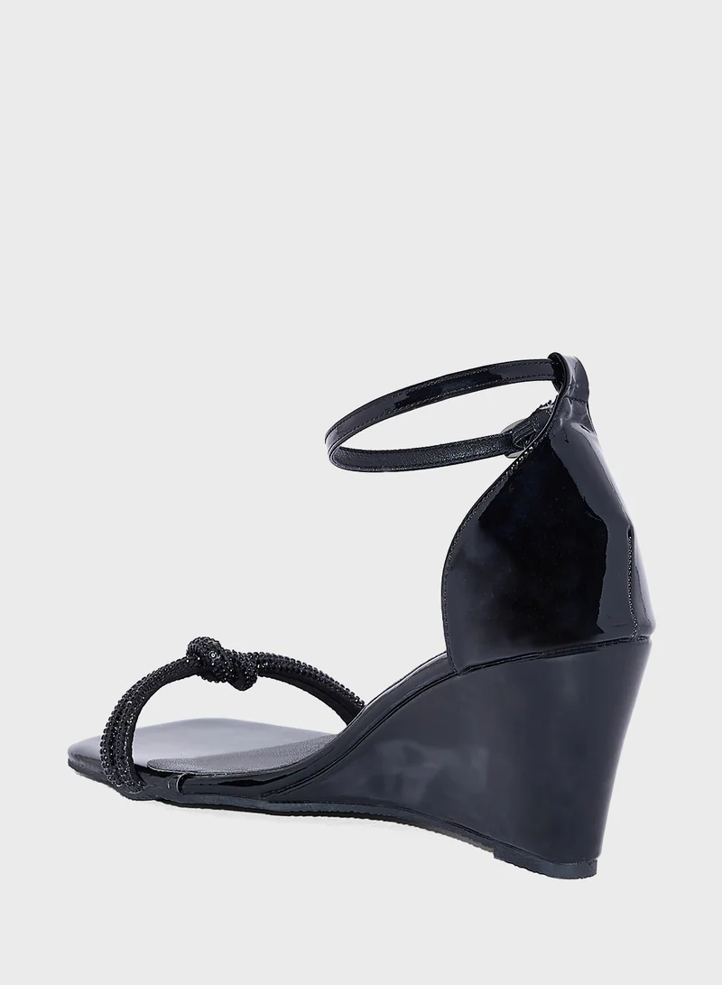 Ella Limited Edition Square Toe Jeweled Ankle Strap Heel Sandal