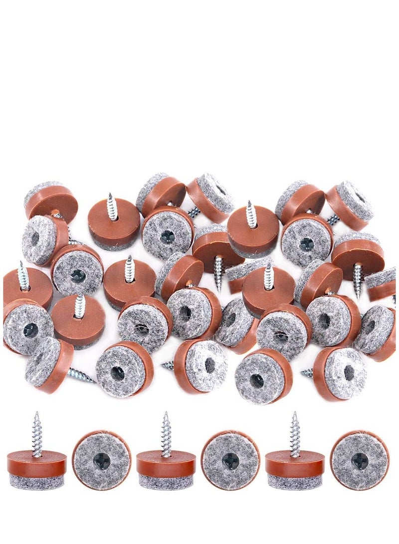 50Pcs 20mm Brown Screw-on Furniture Antiskid Felt Pad Slider Floor Protector for Wooden Leg Feet of Chair Table Sofa Stool (50Pcs 20MM)  - Image 1