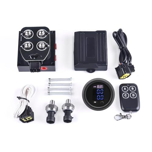 ZHSYMX 12V Solenoid Valve Air Ride Suspension manifold valve with remote controller 0200psi equipped with double display air pressure gauge blue - Image 1
