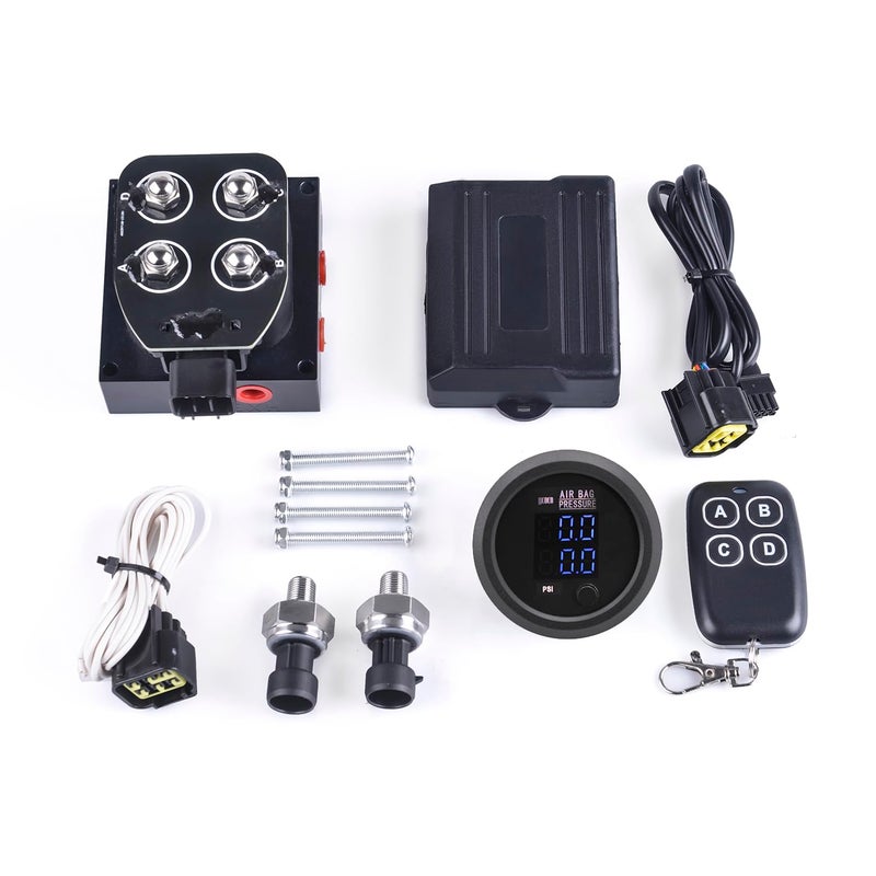 ZHSYMX 12V Solenoid Valve Air Ride Suspension manifold valve with remote controller 0200psi equipped with double display air pressure gauge blue - Image 2