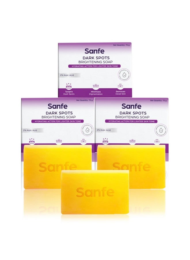 Sanfe Dark Spots Brightening Skin Lightening Soap Pack Of 3 | 2% Kojic Acid, Hydrating & Vitamin C | Anti Aging & Sun Protection | Skin Whitening Soap For Women| Tan Removal Hyperpigmentation & Glow Moisturizing Bath Soap For Men & Women Glowing Skin - Image 1