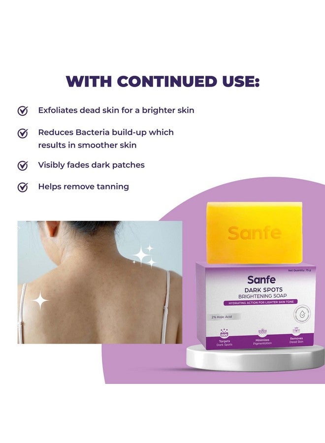 Sanfe Dark Spots Brightening Skin Lightening Soap Pack Of 3 | 2% Kojic Acid, Hydrating & Vitamin C | Anti Aging & Sun Protection | Skin Whitening Soap For Women| Tan Removal Hyperpigmentation & Glow Moisturizing Bath Soap For Men & Women Glowing Skin - Image 3