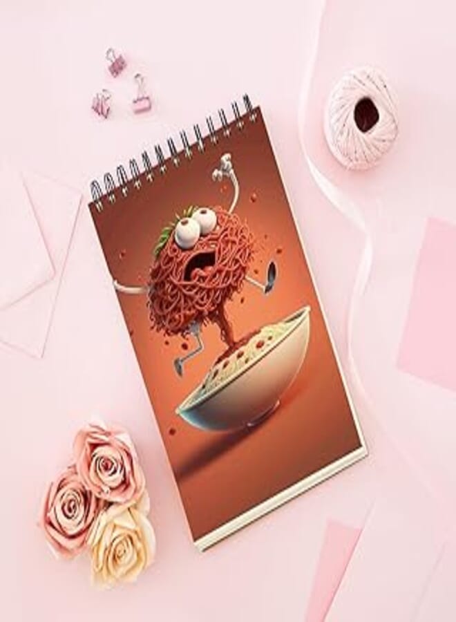 Notebook With Trendy design - Spaghetti sauce jumps over a bowl of pasta