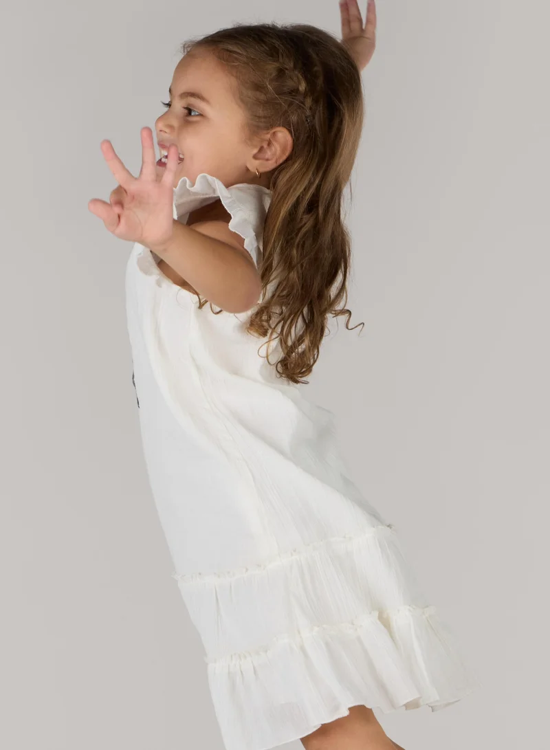 Just Nature white Embroidered Dress with Butterfly Sleeves for Women | Best Price UAE