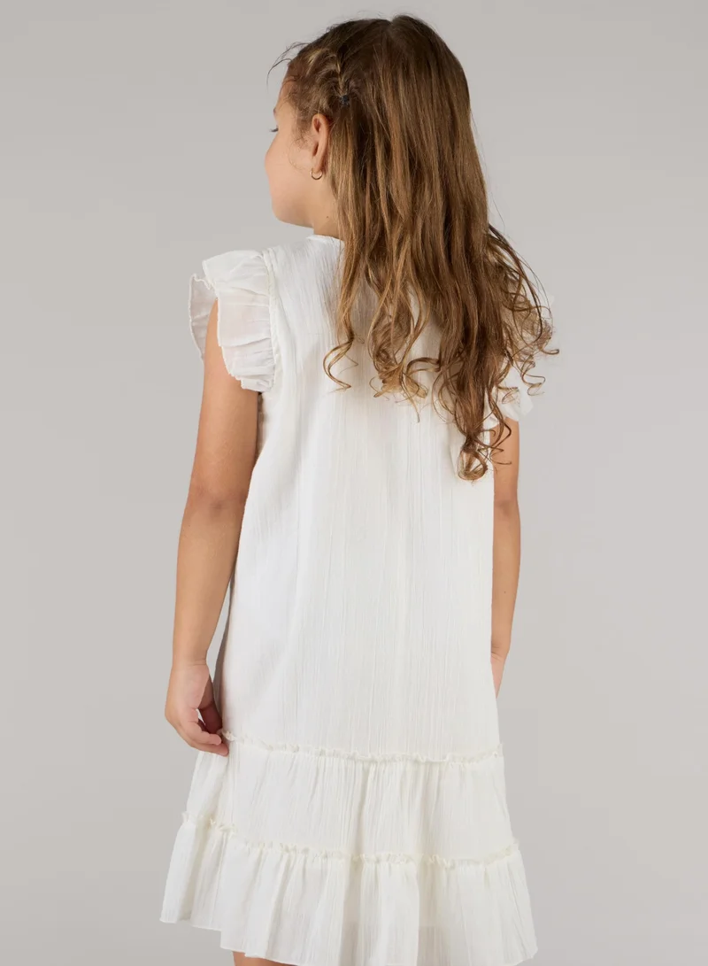 Just Nature white Embroidered Dress with Butterfly Sleeves for Women | Best Price UAE