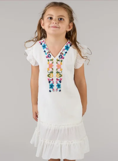 Just Nature Embroidered Dress with Butterfly Sleeves