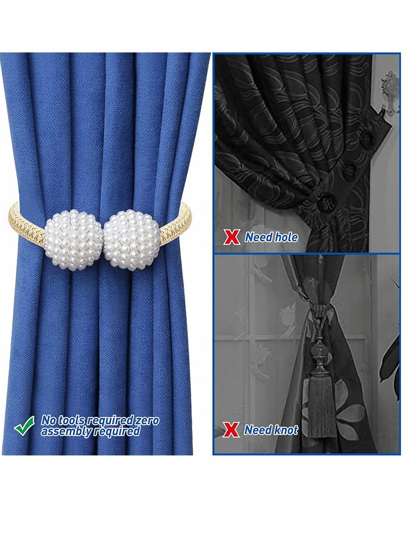 Luckam Magnetic Curtain Tiebacks, Convenient Drape Tie Backs, Pearl Decorative Rope Holdback Holder for Home Office Hotel, Window Drapery Deco, No-Install Drill Hook (4 Pcs, Beige) - Image 3