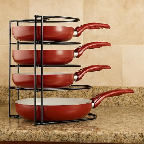 Frenchware 5-Tier Pot & Pan Organizer Rack, Heavy Duty Metal Kitchen Shelf for Skillets, Griddles, Trays, Freestanding or Wall-Mounted, Space Saving, Rust-Resistant (12.2 x 9 inch) - Image 1