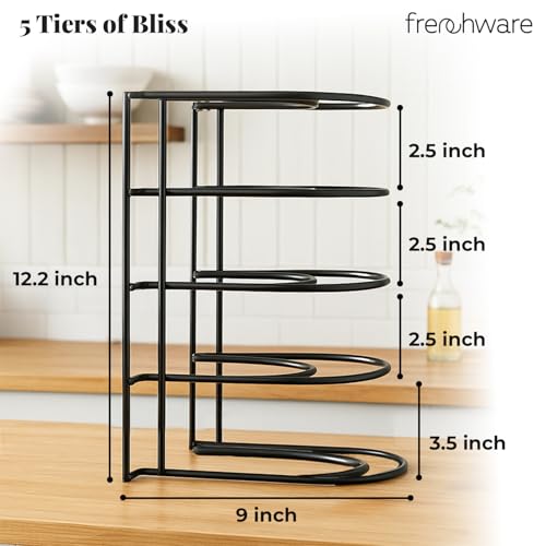 Frenchware 5-Tier Pot & Pan Organizer Rack, Heavy Duty Metal Kitchen Shelf for Skillets, Griddles, Trays, Freestanding or Wall-Mounted, Space Saving, Rust-Resistant (12.2 x 9 inch) - Image 3