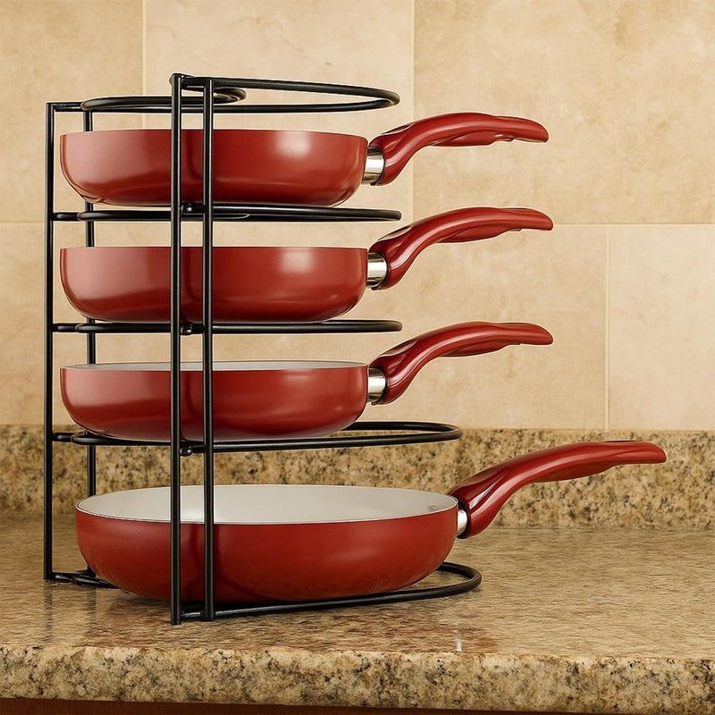 Frenchware 5-Tier Pot & Pan Organizer Rack, Heavy Duty Metal Kitchen Shelf for Skillets, Griddles, Trays, Freestanding or Wall-Mounted, Space Saving, Rust-Resistant (12.2 x 9 inch) - Image 2