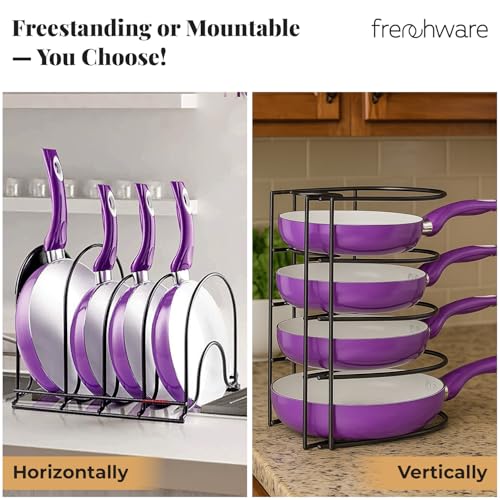 Frenchware 5-Tier Pot & Pan Organizer Rack, Heavy Duty Metal Kitchen Shelf for Skillets, Griddles, Trays, Freestanding or Wall-Mounted, Space Saving, Rust-Resistant (12.2 x 9 inch) - Image 4