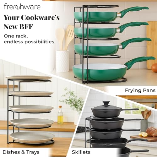 Frenchware 5-Tier Pot & Pan Organizer Rack, Heavy Duty Metal Kitchen Shelf for Skillets, Griddles, Trays, Freestanding or Wall-Mounted, Space Saving, Rust-Resistant (12.2 x 9 inch) - Image 5