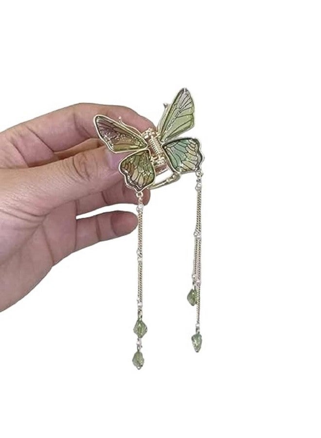 Plenteous 3D Glass Butterfly Claw with Tassel Hair Clip for Women Fancy Hair Accessories For Women Wedding Prom Stone Claw Clip Butterfly Hair Clip Accessories For Girls (Pack of 1) - Image 1