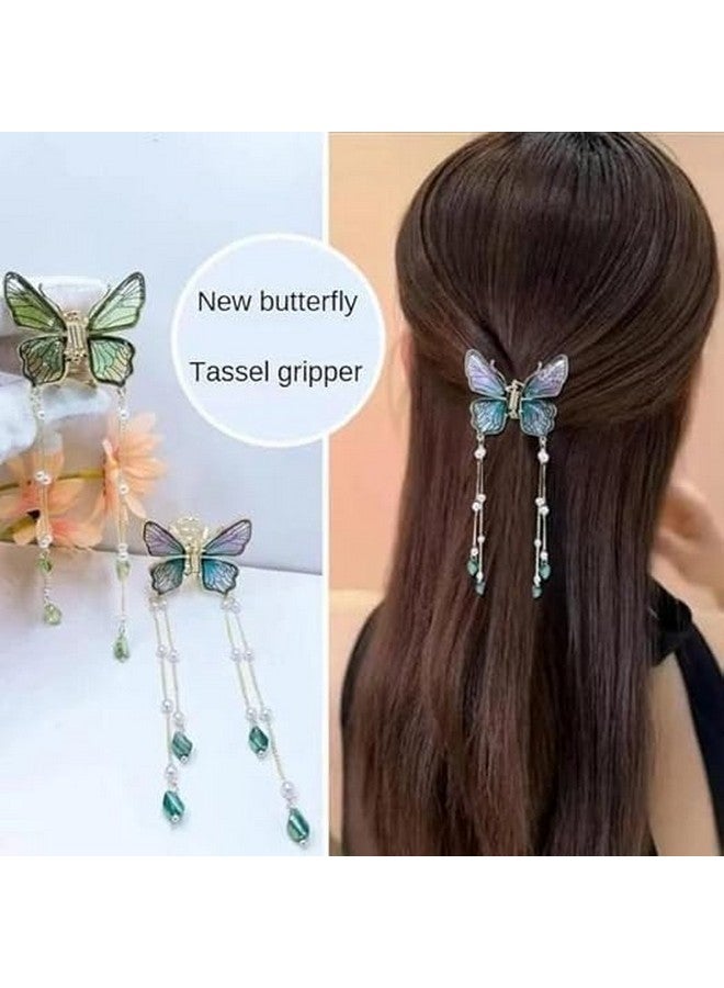 Plenteous 3D Glass Butterfly Claw with Tassel Hair Clip for Women Fancy Hair Accessories For Women Wedding Prom Stone Claw Clip Butterfly Hair Clip Accessories For Girls (Pack of 1) - Image 3