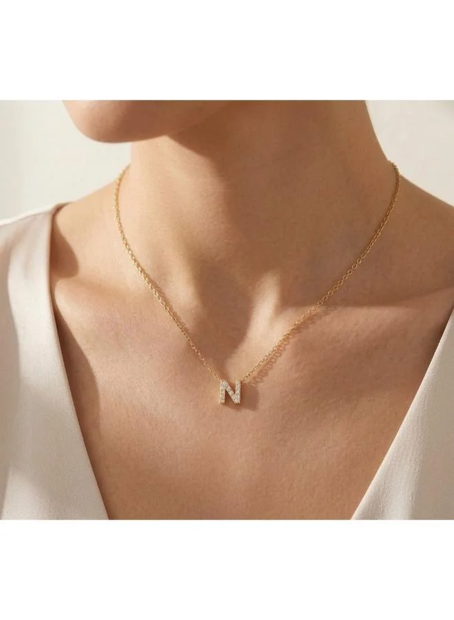 روفو Letter N  Initial Pendant Necklace 18k Gold Plated