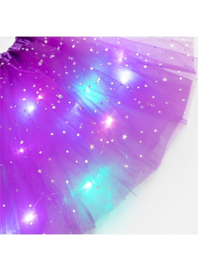 REOCLE Girls Tutu Light Skirt with LED Lights Princess Layered Star Sequin Dress for Perfoming Dance Made of High-quality Mesh Suitable for Little Girls Aged 2-8 Years Old  - Image 4