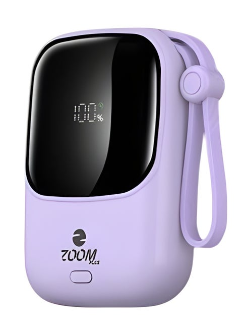 ZP33 (FANCY) 10000mAh Digital Display Fast Charge Power Bank 22.5W With Built-in Dual-Cable Lightning And Type-C - Purple