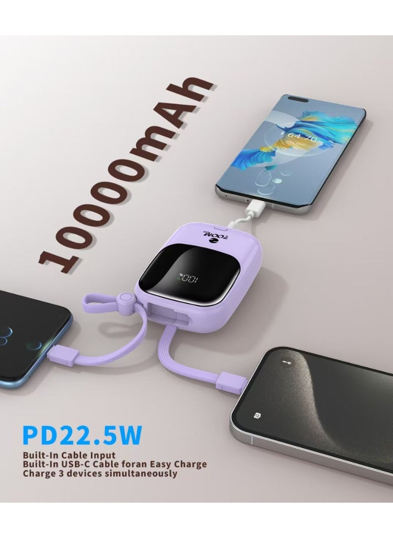 ZP33 (FANCY) 10000mAh Digital Display Fast Charge Power Bank 22.5W With Built-in Dual-Cable Lightning And Type-C - Purple