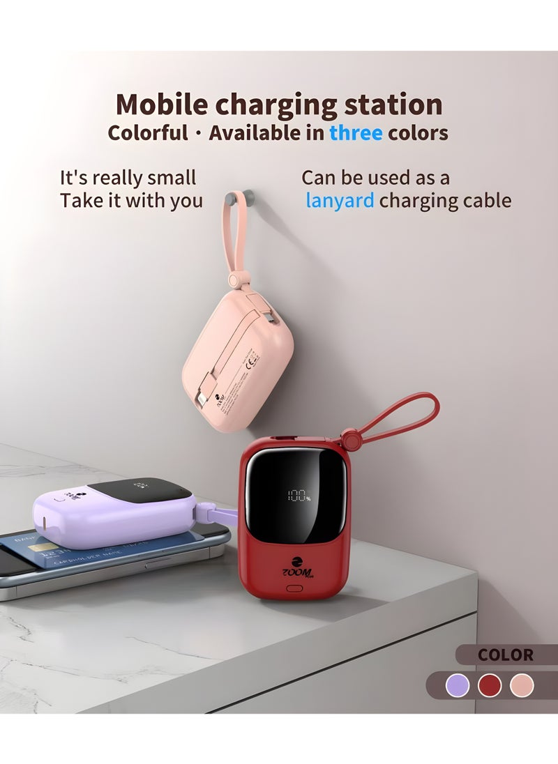 ZP33 (FANCY) 10000mAh Digital Display Fast Charge Power Bank 22.5W With Built-in Dual-Cable Lightning And Type-C - Purple