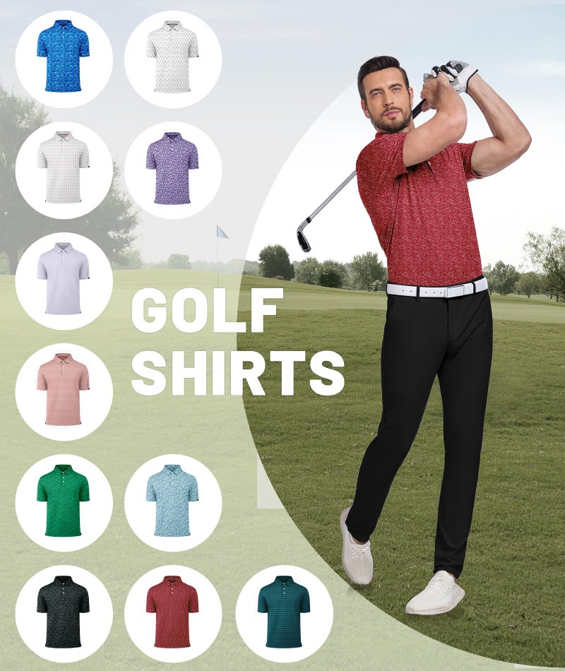 ZITY Mens Print Polo Shirts Short Sleeve Moisture Wicking Shirts for Men Golf Tennis Daily Casual Collared T-Shirt Red Wave Large - Image 4