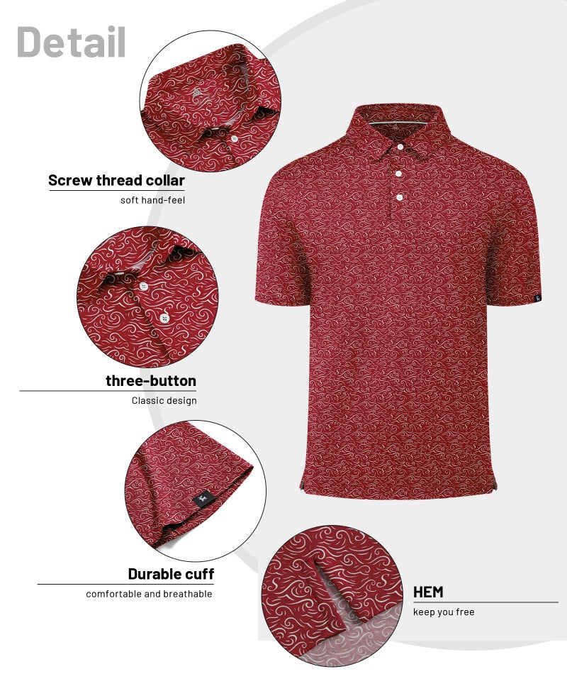 ZITY Mens Print Polo Shirts Short Sleeve Moisture Wicking Shirts for Men Golf Tennis Daily Casual Collared T-Shirt Red Wave Large - Image 3