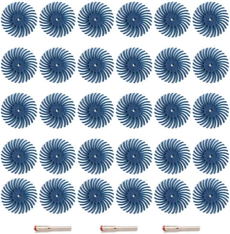 FPPO 30pcs 1 Inch Radial Bristle Disc Kit with 1/8" 3mm Shank for Rotary Tools,Detail Abrasive Wheel for Jewelry wood metal Polishing, Bristle Buffing Wheel (Grit 120) - Image 1