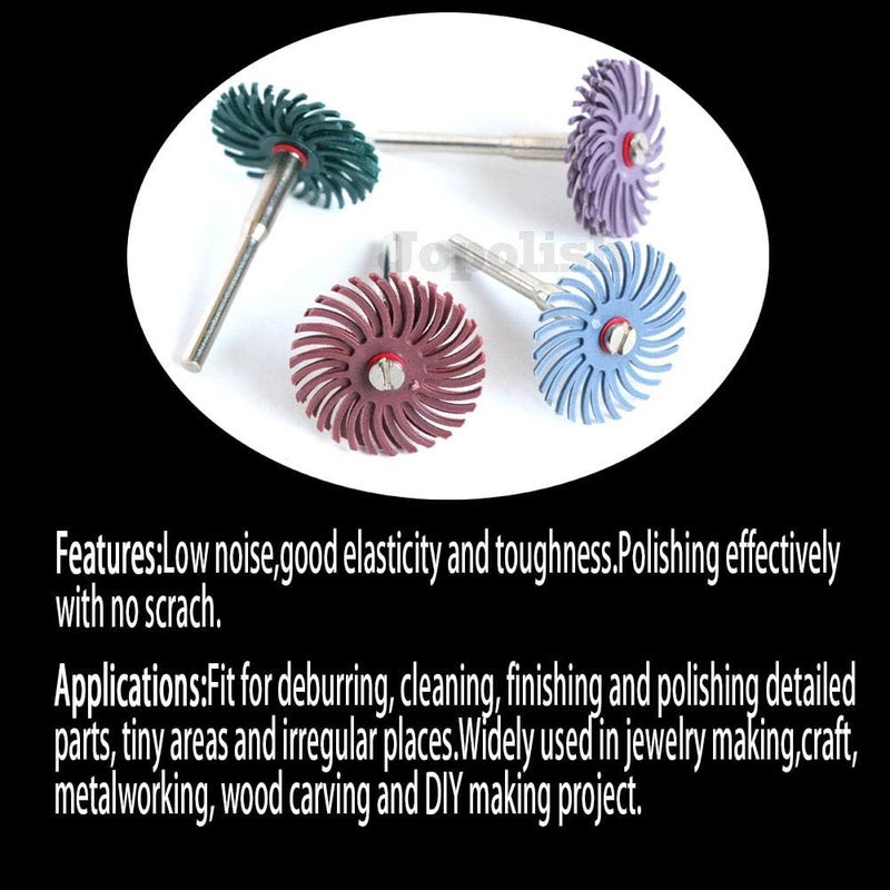 FPPO 30pcs 1 Inch Radial Bristle Disc Kit with 1/8" 3mm Shank for Rotary Tools,Detail Abrasive Wheel for Jewelry wood metal Polishing, Bristle Buffing Wheel (Grit 120) - Image 3