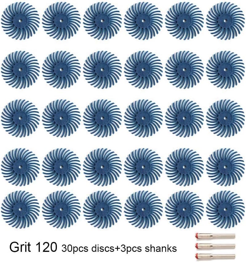 FPPO 30pcs 1 Inch Radial Bristle Disc Kit with 1/8" 3mm Shank for Rotary Tools,Detail Abrasive Wheel for Jewelry wood metal Polishing, Bristle Buffing Wheel (Grit 120) - Image 4