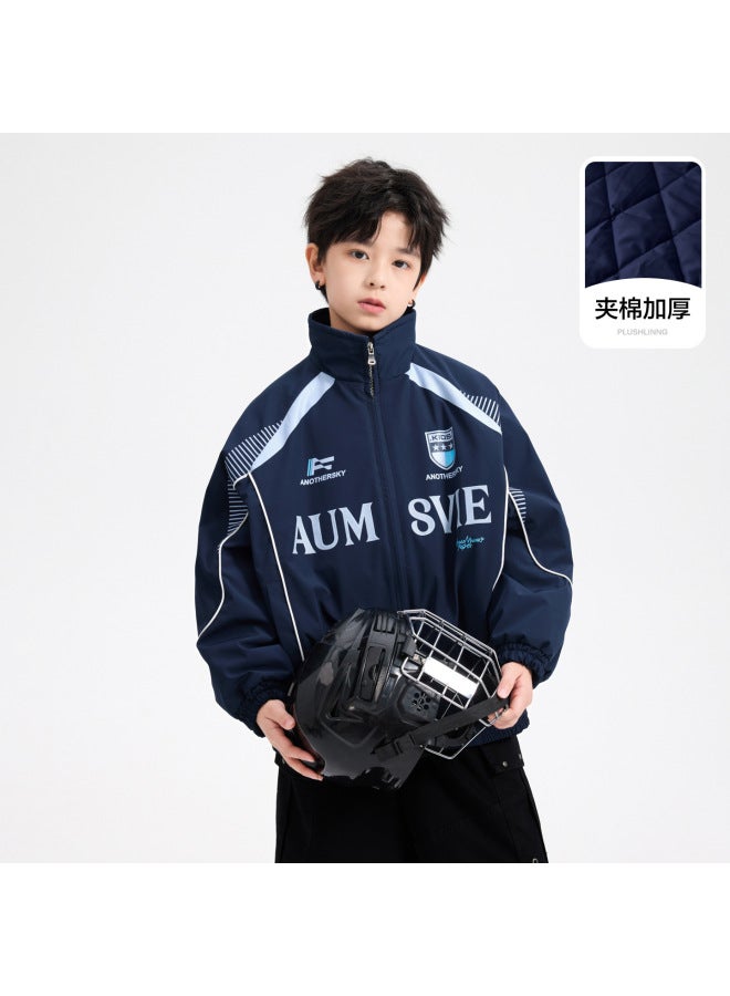 Boys' Winter American-style Color-blocking Waterproof Sports Cotton Jacket  New Model For Teenagers And Children, Padded Thickened Coat