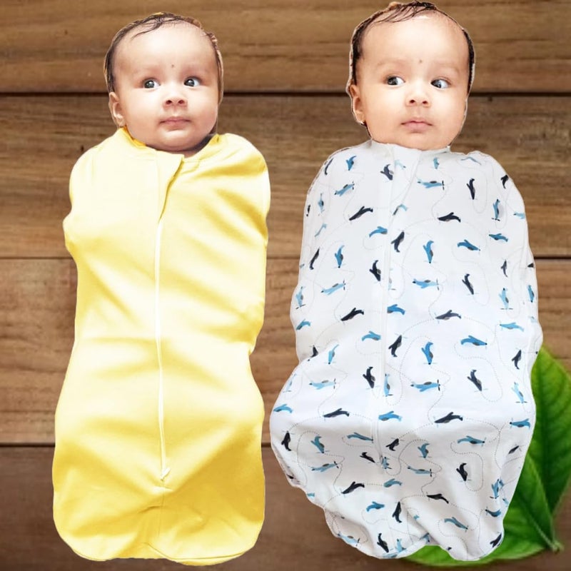 MammaChamp Zipper POD Swaddle Sleeping Sack Blankets Wrap Bag New Born Baby for 03 Months Pack of 2 Aeroplane Design Yellow - Image 2
