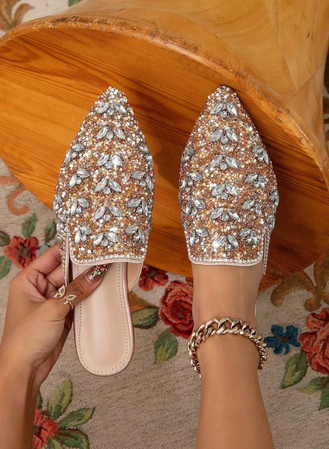 تايك تو Embellished Pointed Toe Slip On Flat Sandals