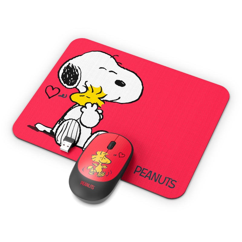 SOAR Peanuts Mouse & Mouse Pad Combo Red- Hug - Image 1