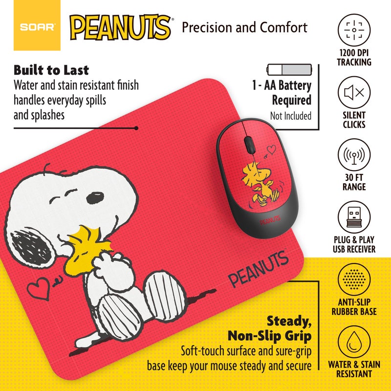 SOAR Peanuts Mouse & Mouse Pad Combo Red- Hug - Image 5