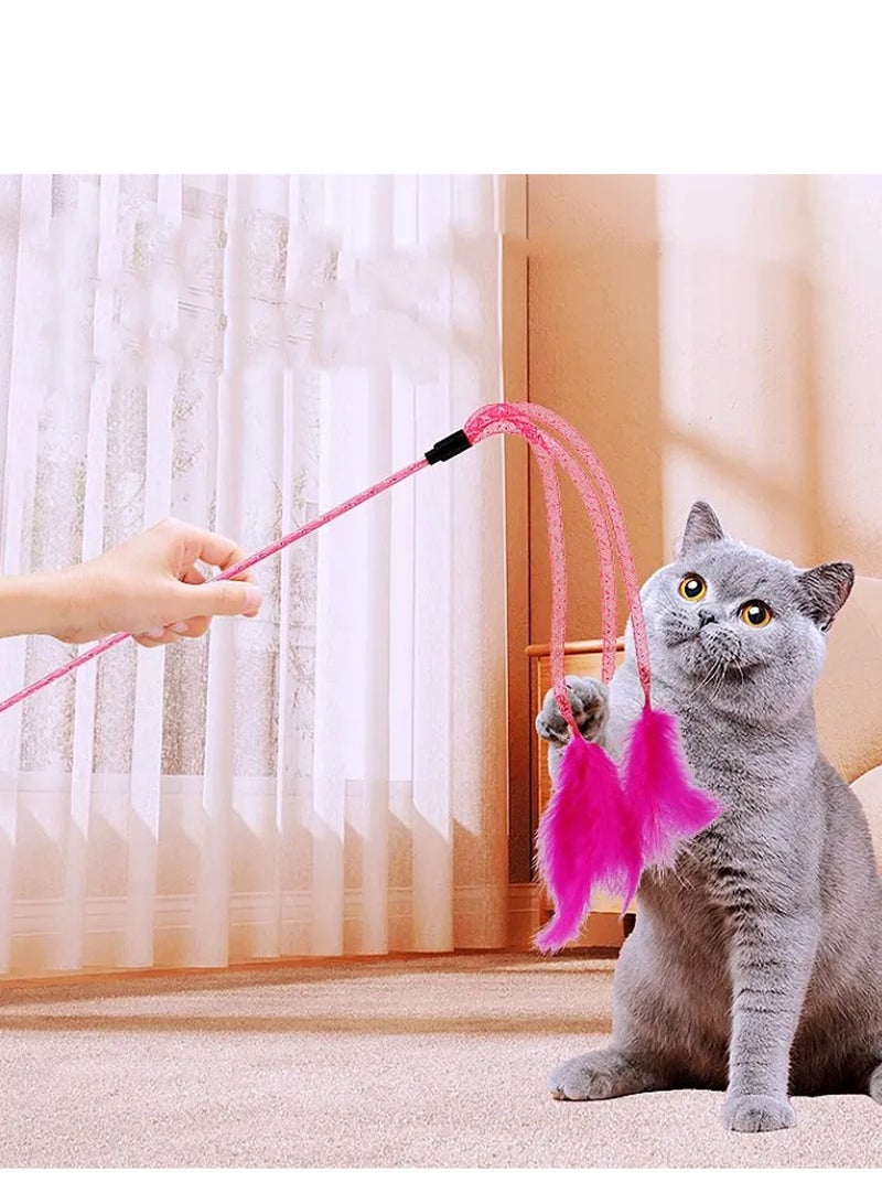 شرابة مرنة مقبض طويل مع لعبة ريشة تفاعلية للقطط - Image 3