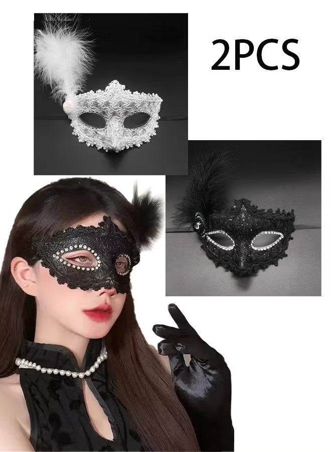 YJ Set of 2 Masquerade Ball Delicate Masks,Masquerade Half Face Party Mask Ladies MasqueradeMask Carnival Masquerade - Image 1