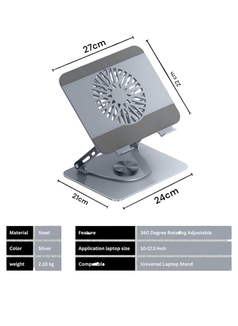 VENDIX - Adjustable Laptop Cooling Stand with Fan, 360° Rotating, Ergonomic Foldable Riser Holder, Compatible MacBook Pro, All Laptops 10-17" - Image 1