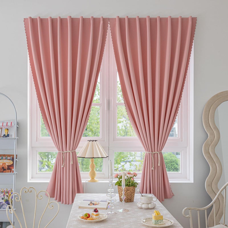 Jilron Jilron Magic Tape Stick on Curtains Blackout Curtains for Bedroom no Drillng Self Adhesive Curtain no Rod Small Window (Pink  47"" W x 59"" L) 2 Panels  - Image 1