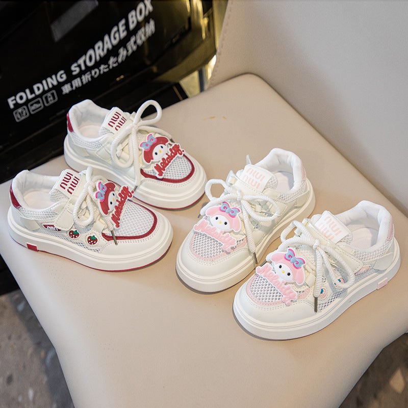 Girls Sneakers Spring Kidsren'S Leather Student White Shoes Girls Casual Shoes Thick Sole Cartoon Mesh - Image 4