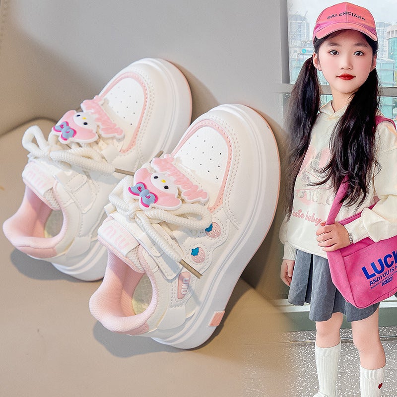 Girls Sneakers Spring Kidsren'S Leather Student White Shoes Girls Casual Shoes Thick Sole Cartoon Mesh - Image 5